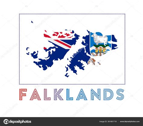 Falklands Logo Map of Falklands with country name and flag Charming vector illustration Stock ...