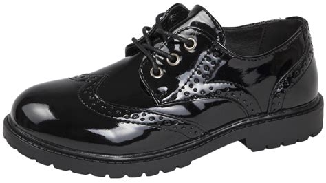 Girls Lace Up Brogues Black School Shoes Patent Womens Formal Work ...