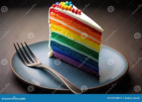 Close Up Shot of Slice LGBT Rainbow Cake. Stock Illustration ...