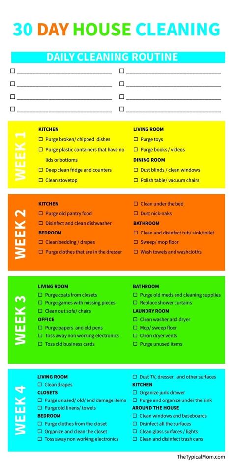 Free 30 Day Cleaning Printable - 30 Day Clean House Checklist