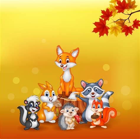 Cartoon wild animals with autumn background 7270943 Vector Art at Vecteezy