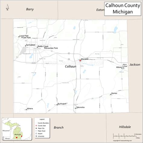 Map of Calhoun County, Michigan showing cities, highways & important places. Check Where is ...