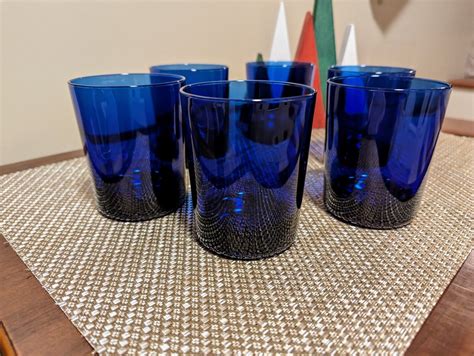 Libbey Cobalt Blue Glass 12 Oz Low Ball Juice Glasses Set of 6 Vintage 3 1/2 in | eBay