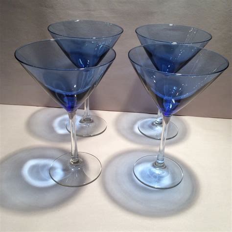 Vintage Blue Martini Glasses - Set of 4 | Chairish