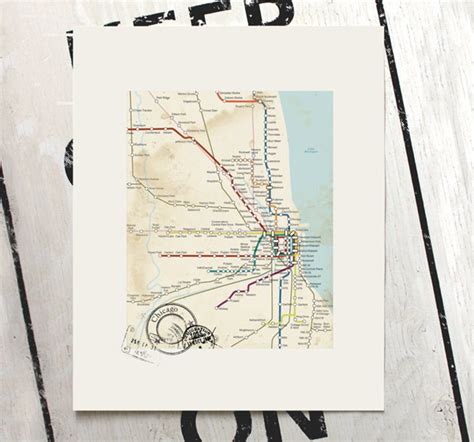 Chicago Map Vintage Inspired Map Chicago Wall Art Rustic - Etsy