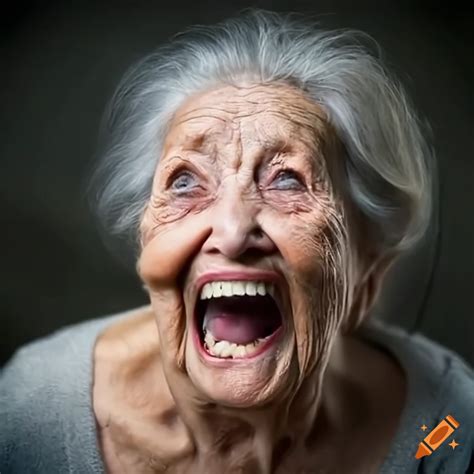 Humorous portrait of an elderly woman making funny faces on Craiyon