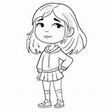 Happy Kids Girl Children vector cartoon coloring Books Black And White  sketch template
