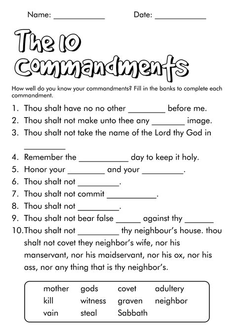 Ten Commandments Worksheets For 2nd Grade