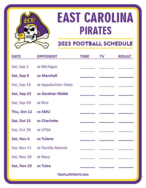 Printable 2023 East Carolina Pirates Football Schedule