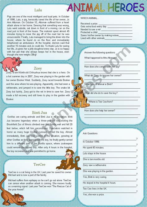 Animal Heroes - ESL worksheet by mandysantos