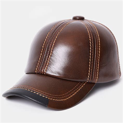 Men Vintage Genuine Leather Outdoor Baseball Cap Windproof Caps ...