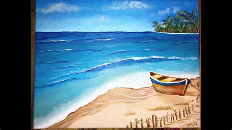 EASY painting tutorial FOR BEGINNERS - ACRYLIC - Tropical Island boat BEACH - STEP BY STEP - YouTube