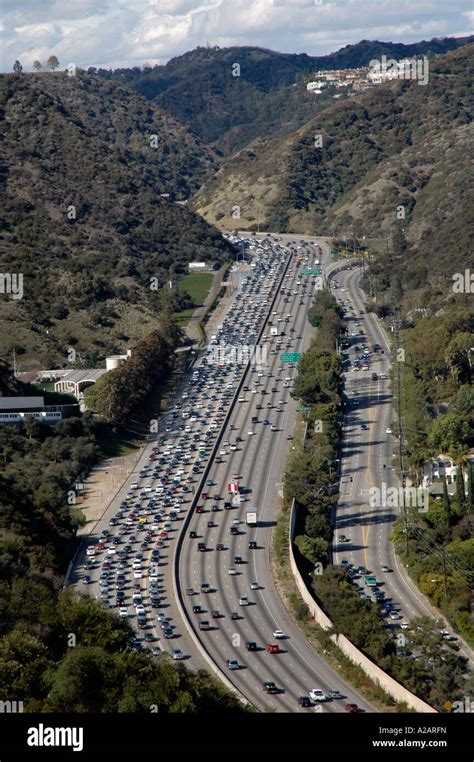 Congested 405 Freeway, Los Angeles, California, USA, as viewed from Stock Photo, Royalty Free ...