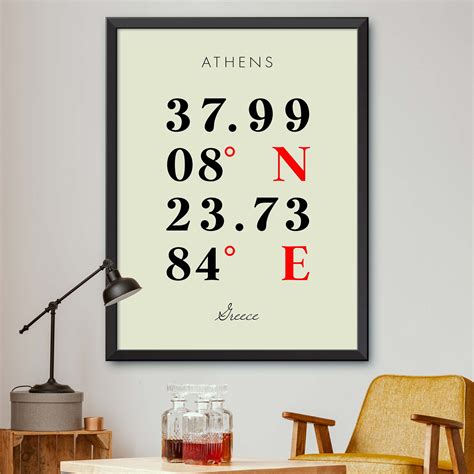 Map of Athens, Greece, Multiline Coordinates Colored (36x48) - Walmart.com