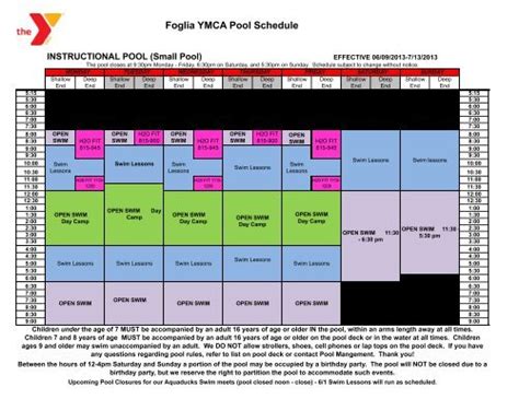 Foglia YMCA Pool Schedule