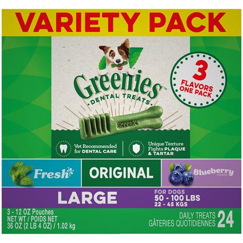 Greenies Large Natural Dog Dental Chews 3-Flavor Variety Pack, (3) 12 ...