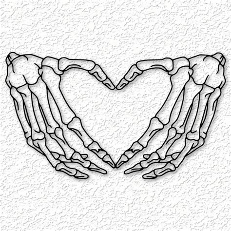 two hands in the shape of a heart with bones drawn on it's sides