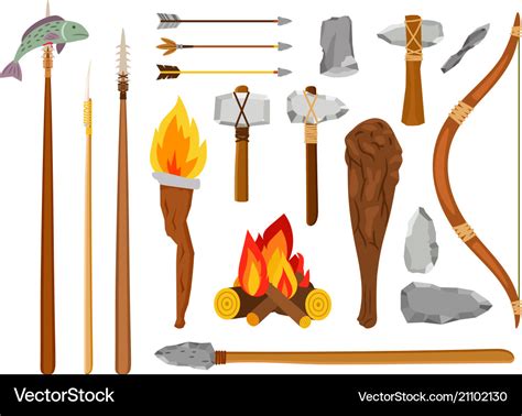 Cartoon stone age tools Royalty Free Vector Image