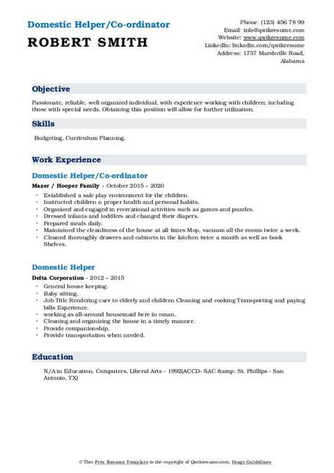 Domestic Helper Resume Samples | QwikResume