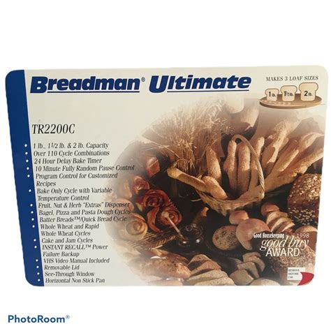 Breadman Ultimate TR2200C Automatic Loaf Bread Baking Machine 1 to 2 lb ...