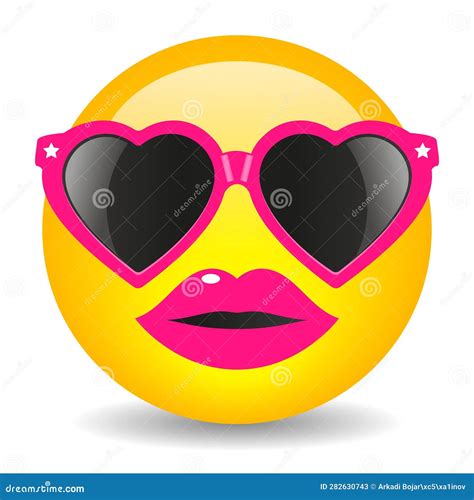 Glamour Girl Emoji with Heart Fancy Sunglasses, Vector Cartoon Stock ...