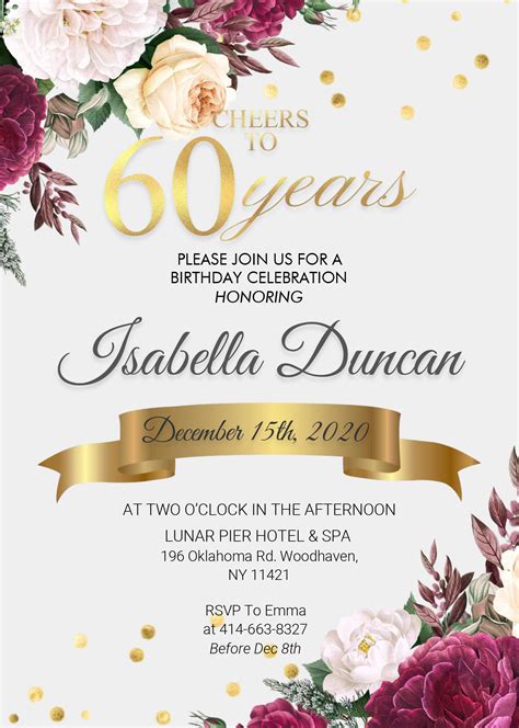 60th Birthday Invitation Templates Free Printable - Free Printable ...