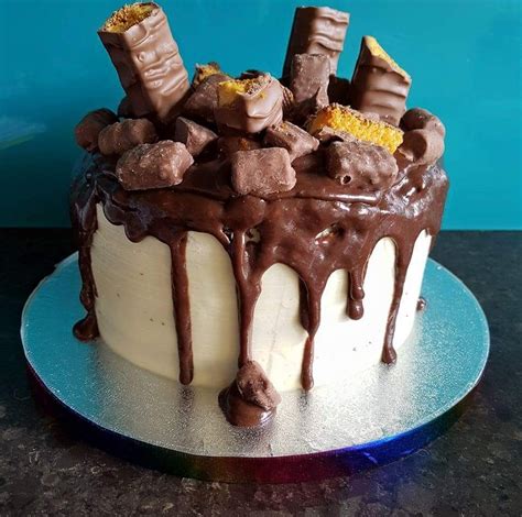 Crunchie, dinky deckers, boost bites chocolate drip cake | Cake, Crunchie cake, Drip cakes