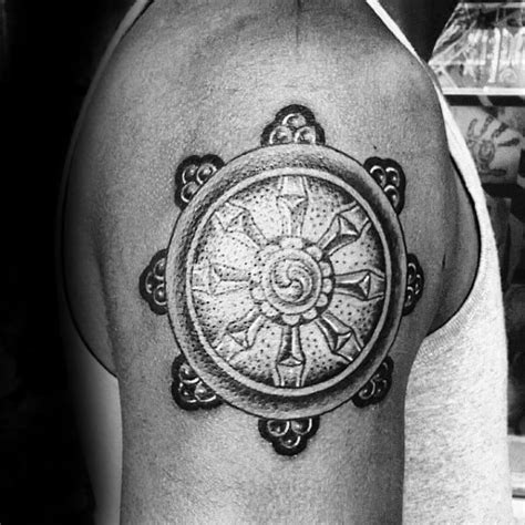 40 Dharma Wheel Tattoo Designs For Men - Dharmachakra Ink Ideas