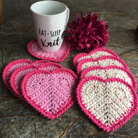 Crocheted coaster, set of 4, coaster, drink coaster, cotton coasters, heart coasters, gift ...