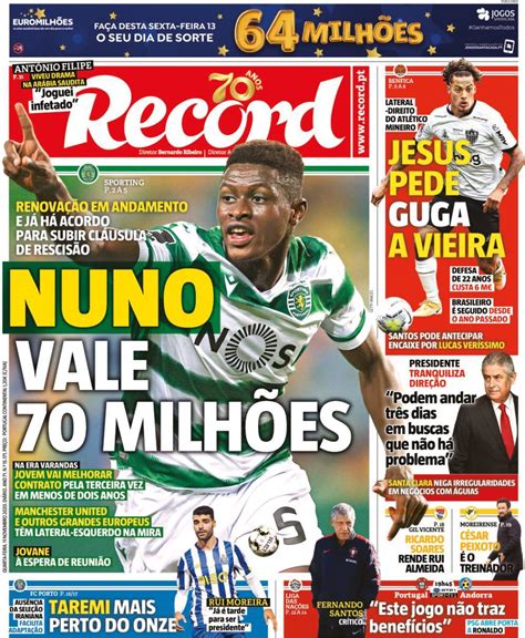 Capa Jornal Record - 11 novembro 2020 - capasjornais.pt