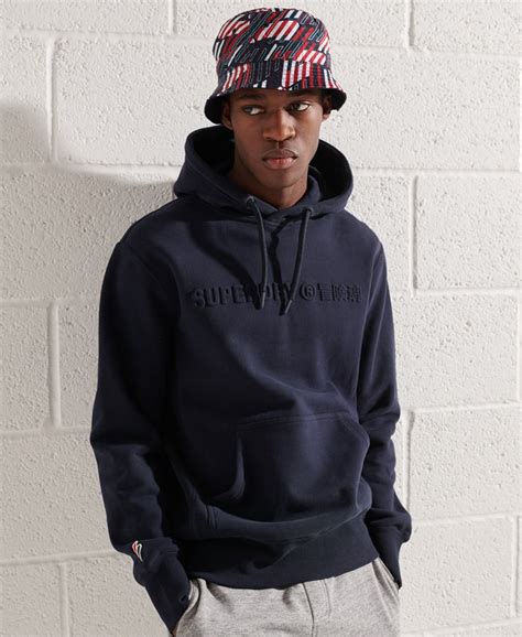 Mens - Sportstyle Embossed Pullover Hoodie in Deep Navy | Superdry UK