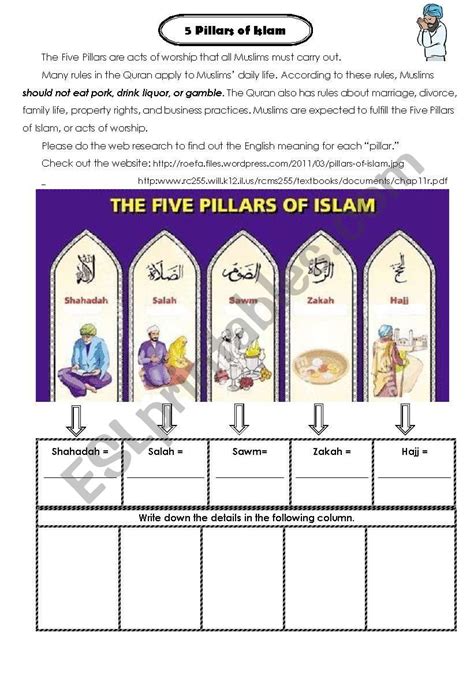 five pillars of Islam in 3 cups of Tea - ESL worksheet by myrtle525