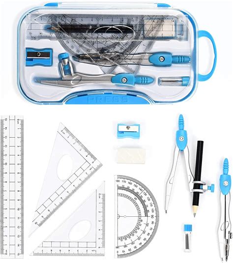 Coyanyu Geometry Compass Set, 10pcs School Math Protractor Kit Rulers Educational Drawing Set ...