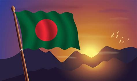 Bangladesh flag with mountains and sunset in the background 20848578 ...