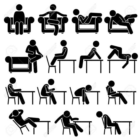 Sitting on Sofa Couch Working Chair Lounge Table Poses Postures Human Man People Stick Figure ...