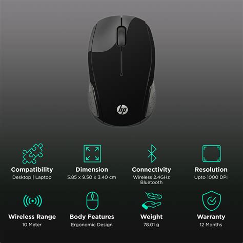 Buy HP 200 Wireless Optical Mouse (1000 DPI, Ergonomic Design, Black ...