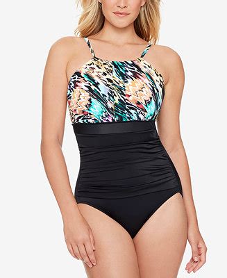 Swim Solutions High-Neck One-Piece Swimsuit - Macy's