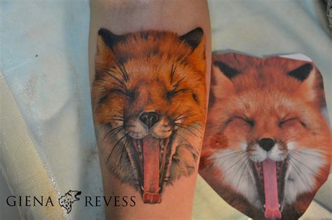 Funny and cute Fox - Realistic Fox portrait color tattoo made in Belgium by Giena Revess a ...