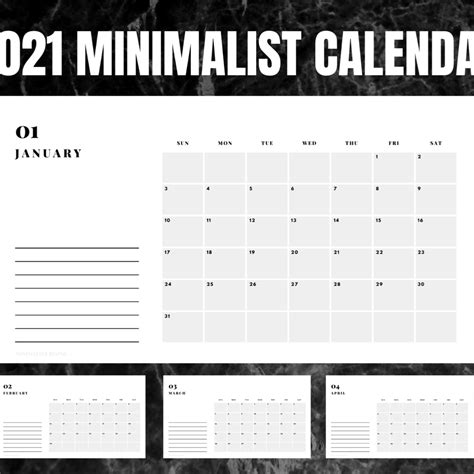 Minimalistic 2021 Calendar Monthly Planner Printable PDF | Etsy | 2021 ...