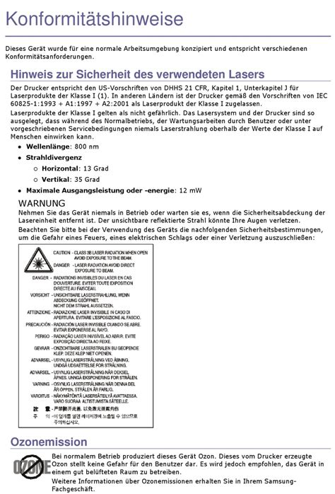 Konformitätshinweise; Hinweis Zur Sicherheit Des Verwendeten Lasers ...