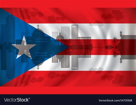 Flag of puerto rico with san juan skyline Vector Image