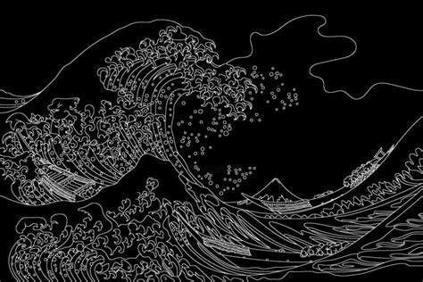 Great Wave Japanese Outline Hokusai Draw, Painting by Tony Rubino ...