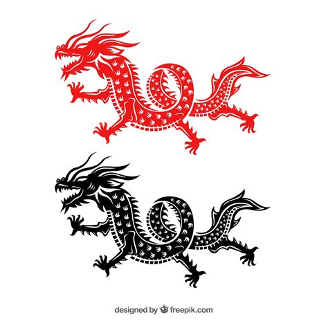 Premium Vector | Traditional chinese dragon in black and red silhouette