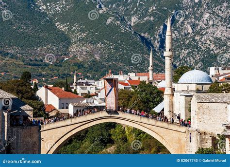 Stari Most Bridge and Diving Platform Editorial Stock Photo - Image of ...