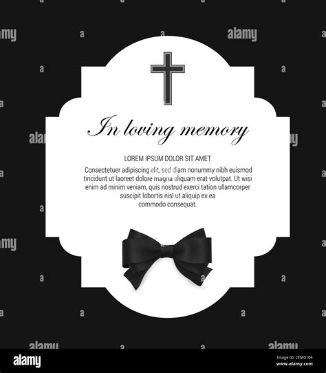 Funeral card, condolence obituary message with RIP black ribbon, vector ...