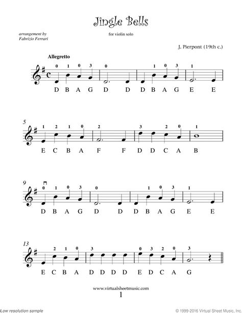 Free Jingle Bells sheet music for violin solo - High-Quality | Jingle bells sheet music ...