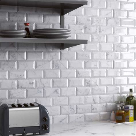 Carrara Series Marble Effect Bevel Edge Tiles -150x75mm - UK Tile Sales