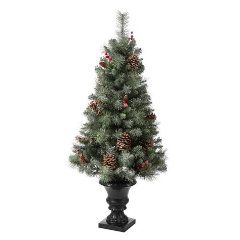 4ft. Pre-Lit Flocked Pinecones & Berries Christmas Tree with Warm White ...