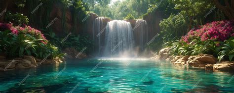 A Tranquil Waterfall Hidden Within Lush Wallpaper | Premium AI ...