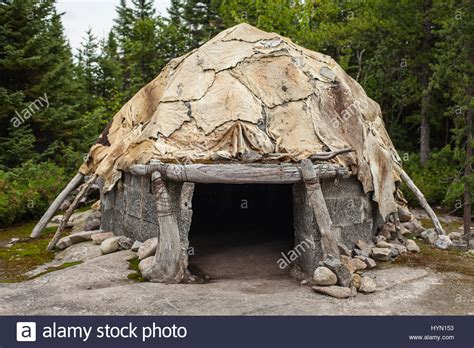 An Innu recreation of an Ice Age hut made of stone, whale bone, and Stock Photo, Royalty Free ...